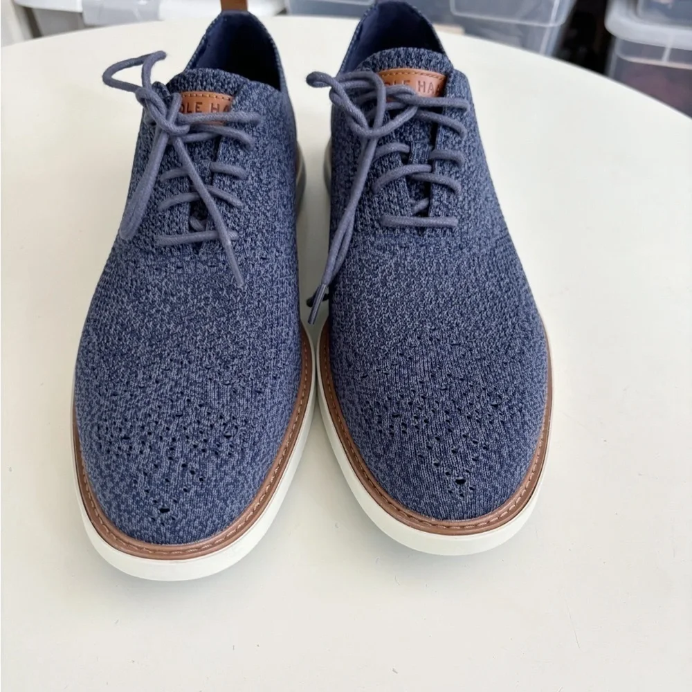 Cole Haan Navy Knit Oxfords with Tan Accents